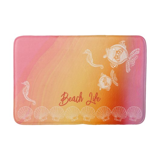 Beach Life Tropisch Oranje roze Waterverf Badmat (Voorkant)