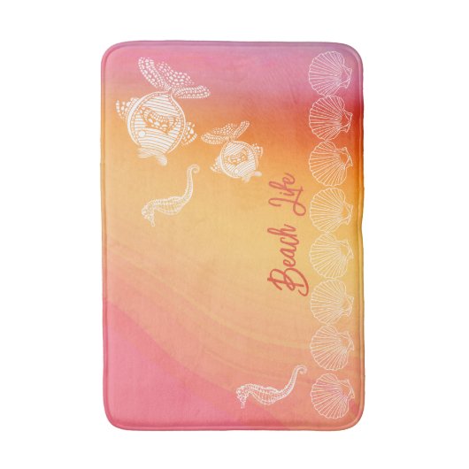 Beach Life Tropisch Oranje roze Waterverf Badmat (Voorkant Verticaal)