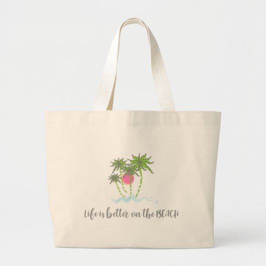 Beach Life Tropische Style Summer Fun Grote Tote Bag (Voorkant)