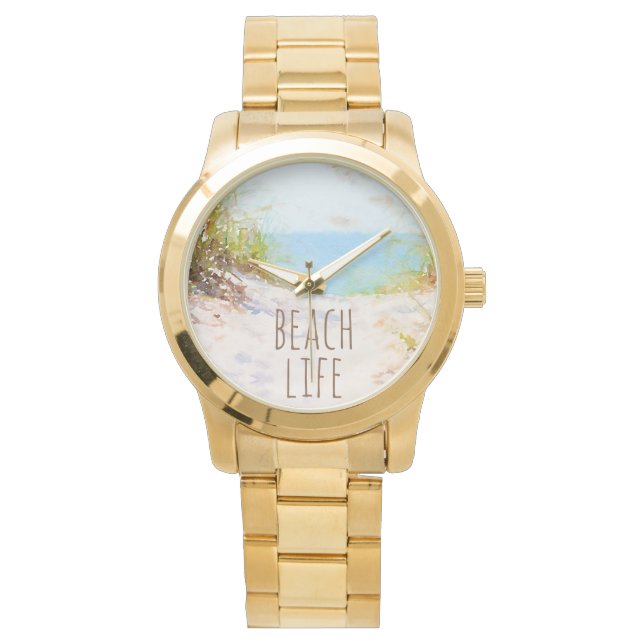 Beach Life Waterverf Beach Path Horloge (Voorkant)