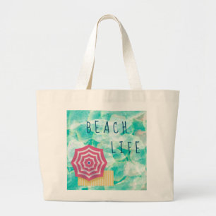 Beach Life with Beach Umbrella Grote Tote Bag