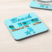 Beach Life Woordkunst met Zand en Palmbomen Bier Onderzetter (Linkerzijde)