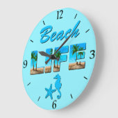 Beach Life Woordkunst met Zand en Palmbomen Grote Klok (Hoek)