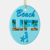 Beach Life Woordkunst met Zand en Palmbomen Keramisch Ornament (Rechts)