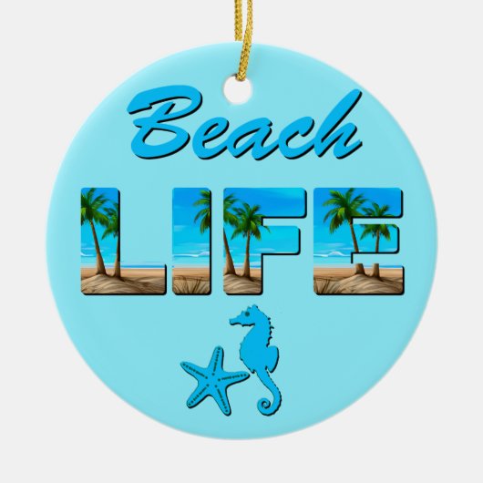 Beach Life Woordkunst met Zand en Palmbomen Keramisch Ornament (Voorkant)