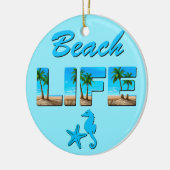 Beach Life Woordkunst met Zand en Palmbomen Keramisch Ornament (Links)