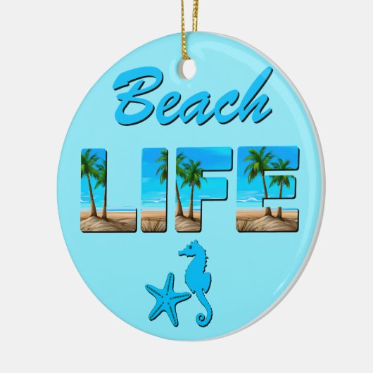 Beach Life Woordkunst met Zand en Palmbomen Keramisch Ornament (Links)