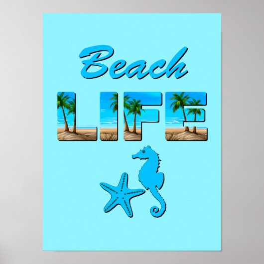 Beach Life Woordkunst met Zand en Palmbomen Poster (Voorkant)