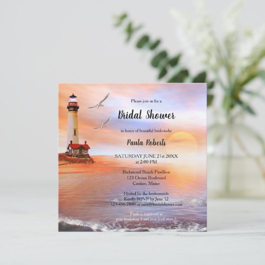 Beach Lighthouse Bridal Shower Kaart (Staand voorkant)
