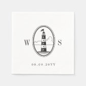 Beach Lighthouse | Minimale zwart monogrammen zach Servet (Voorkant)