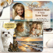 Beach Lighthouse Photo Collage Christmas Kaart