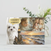 Beach Lighthouse Photo Collage Christmas Kaart (Staand voorkant)