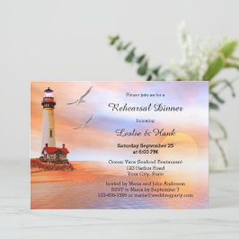 Beach Lighthouse Rehearsal Dinner Invitation Kaart
