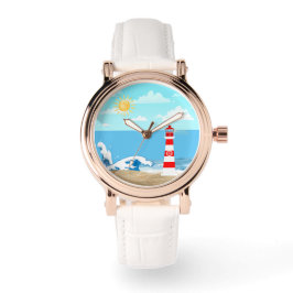 Beach Lighthouse Scene Horloge