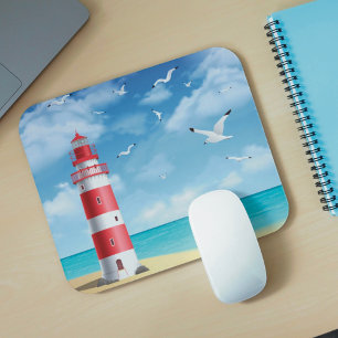 Beach Lighthouse Seagull Mousepad Muismat