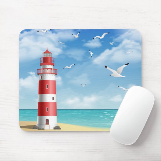 Beach Lighthouse Seagull Mousepad Muismat (Met muis)
