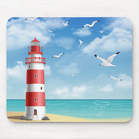 Beach Lighthouse Seagull Mousepad Muismat (Voorkant)