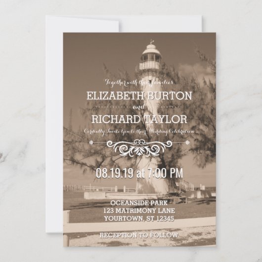  Beach Lighthouse Shore huwelijksuitnodiging Kaart (Voorkant)