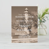  Beach Lighthouse Shore huwelijksuitnodiging Kaart (Staand voorkant)