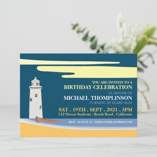 Beach Lighthouse, Verjaardagsfeest Kaart (Staand voorkant)