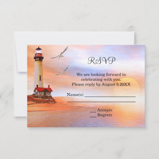 Beach Lighthouse Wedding Enclosure RSVP Uitnodigin (Voorkant)