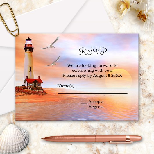 Beach Lighthouse Wedding Enclosure RSVP Uitnodigin Kaartje