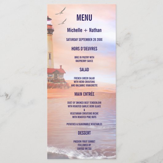 Beach Lighthouse Wedding Menu Kaart (Voorkant)