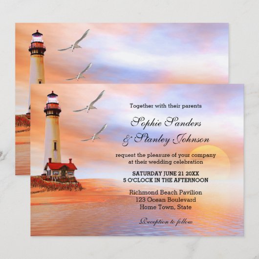 Beach Lighthouse Wedding Uitnodiging (Voorkant / Achterkant)