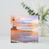 Beach Lighthouse Wedding Uitnodiging (Staand voorkant)