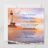 Beach Lighthouse Wedding Uitnodiging (Voorkant)
