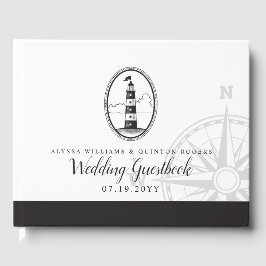 Beach Lighthouse | Zwarte en witte bruiloft Gastenboek