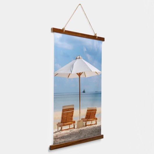 Beach Lounge Chairs with Umbrella Hangend Wandkleed (Gebogen)