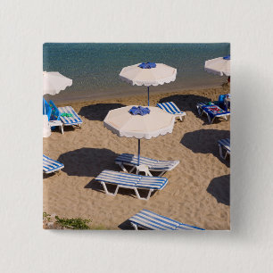 Beach Lounge   Rhodos, Dodecanese Islands, Grieken Vierkante Button 5,1 Cm