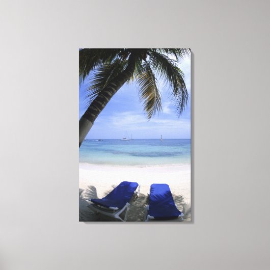 Beach, Lounge-voorzitter, palmboom, Horizon over Canvas Afdruk (Voorkant)
