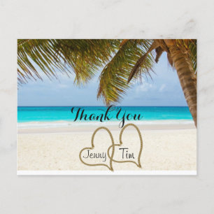 Beach Love Hearts Bruids Palm Dank u Briefkaart