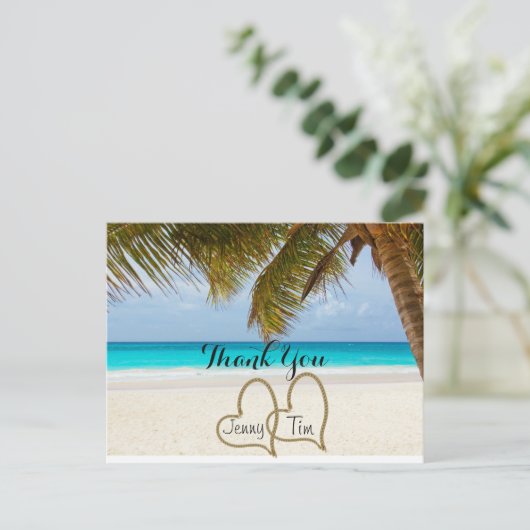Beach Love Hearts Bruids Palm Dank u Briefkaart (Staand voorkant)