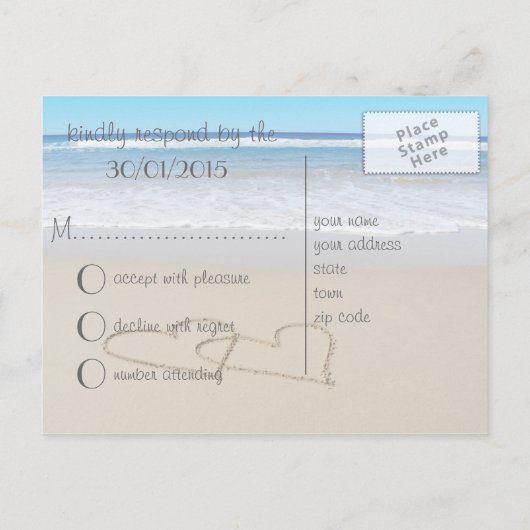 Beach Love Hearts bruiloft "rsvp" briefkaart (Achterkant)