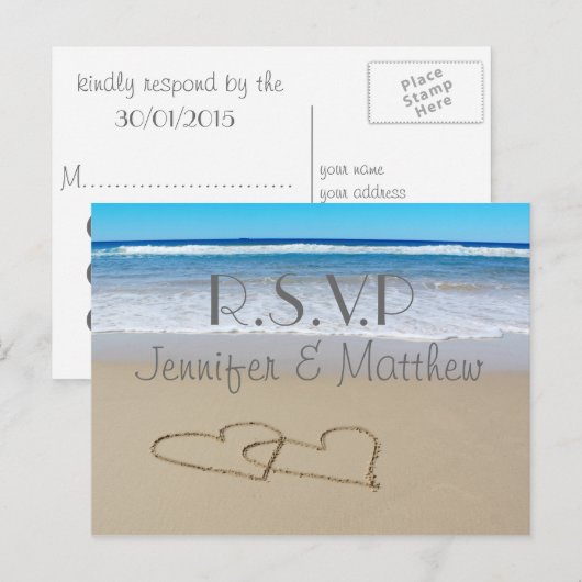 Beach Love Hearts bruiloft "rsvp" briefkaart (Voorkant / Achterkant)