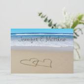 Beach Love Hearts trouwuitnodiging Kaart (Staand voorkant)
