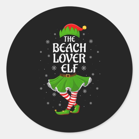 Beach Lover Elf Christmas Family Girls Women Elf S Ronde Sticker (Voorkant)