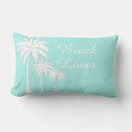 Beach Lover Palm Tree Aqua Blauw Lumbar Kussen