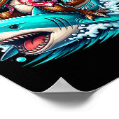 Beach Lover T-rex Dinosaur Rijdend op Haai Surfend Poster (Hoek)