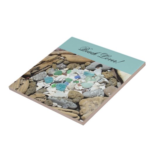 Beach Lover! Tile Art Blue Zee Glass Seashells Tegeltje (Zijkant)