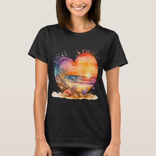 Beach Lover Waterverf Sunset Sea shells Gift T-shirt (Voorkant)