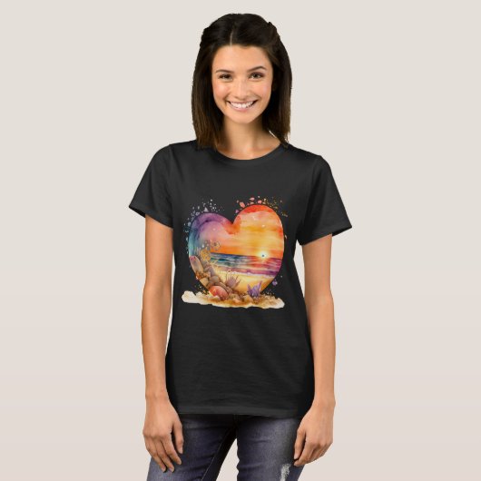 Beach Lover Waterverf Sunset Sea shells Gift T-shirt (Voorkant volledig)