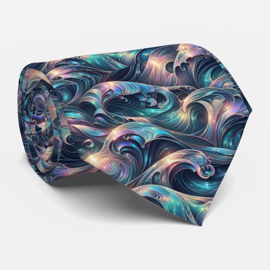 Beach Lovers Tie | Holographic Ocean Waves Pattern Stropdas (Opgerold)