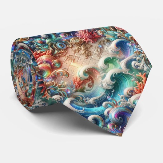 Beach Lovers Tie | Rainbow Ocean Coral Pattern Stropdas (Opgerold)