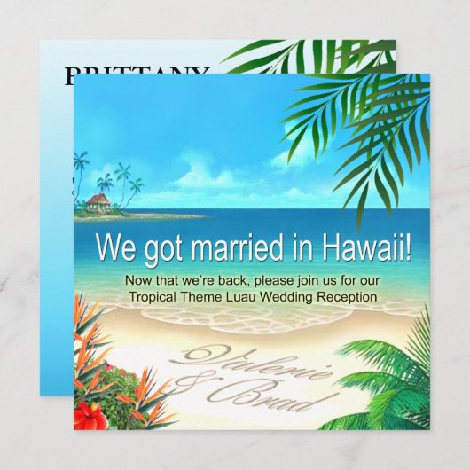 Beach Luau Hawaii Reception krijgt namen in zand Kaart (Voorkant / Achterkant)