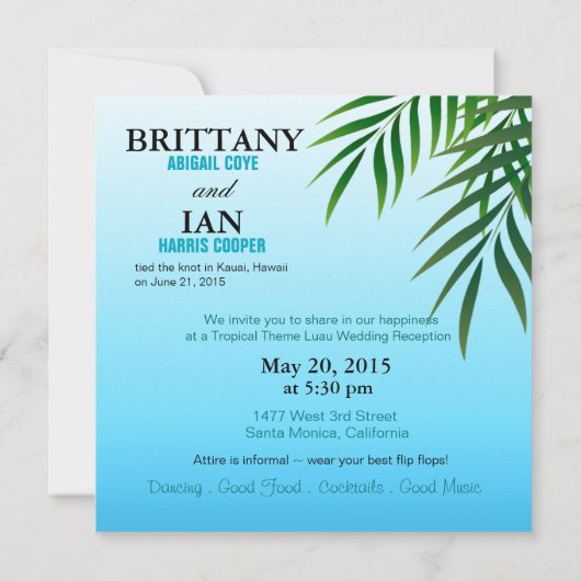 Beach Luau Hawaii Reception krijgt namen in zand Kaart (Achterkant)