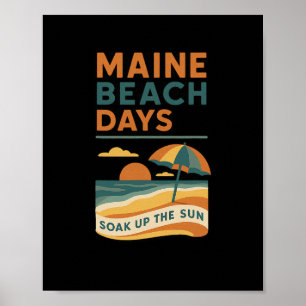 Beach Maine Dagen T-shirt Oceaan Zonsondergang Ont Poster